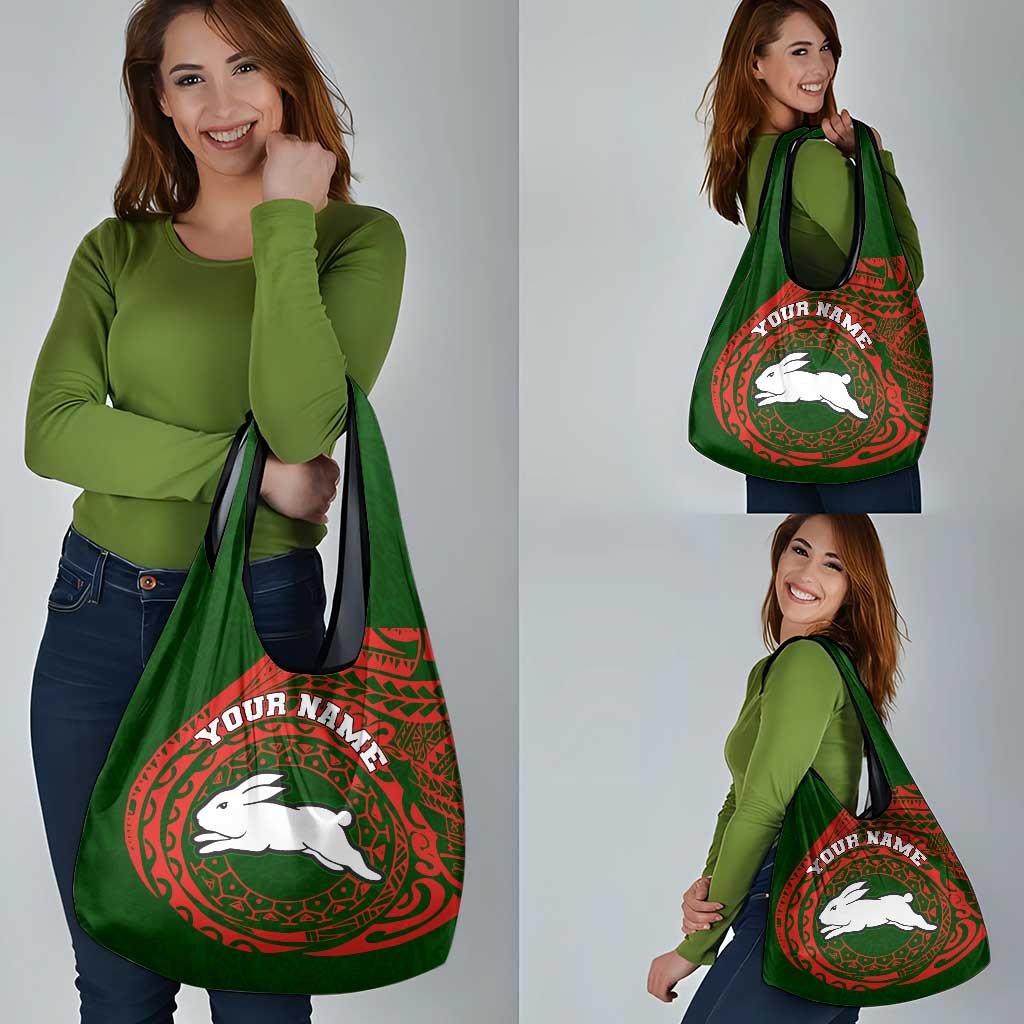 Personalized South Sydney Rabbitohs Grocery Bag Polynesian Tribal Chest and Sleeve Tattoo