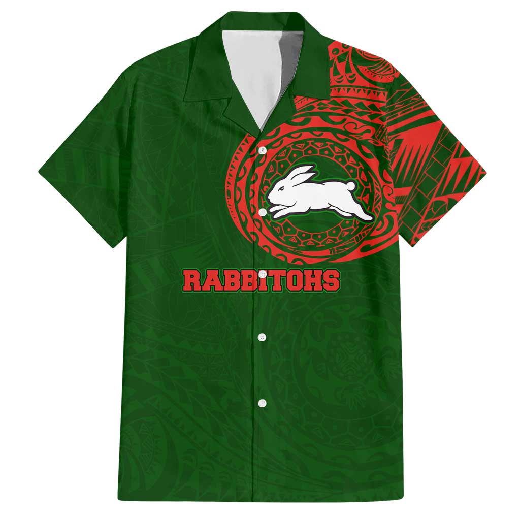 Personalized South Sydney Rabbitohs Hawaiian Shirt Polynesian Tribal Chest and Sleeve Tattoo