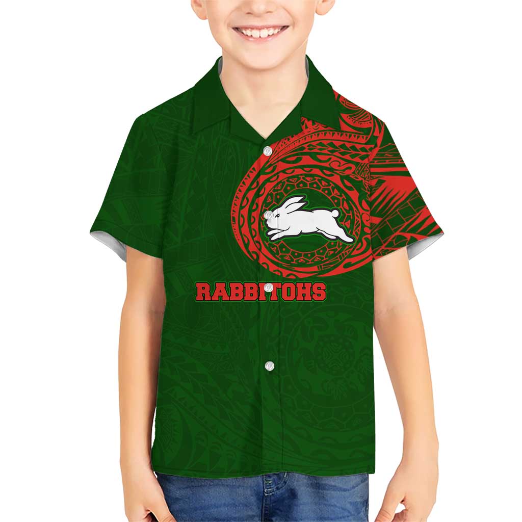 Personalized South Sydney Rabbitohs Hawaiian Shirt Polynesian Tribal Chest and Sleeve Tattoo