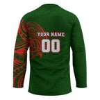 Personalized South Sydney Rabbitohs Hockey Jersey Polynesian Tribal Chest and Sleeve Tattoo