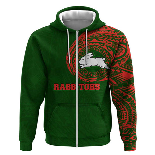 Personalized South Sydney Rabbitohs Hoodie Polynesian Tribal Chest and Sleeve Tattoo