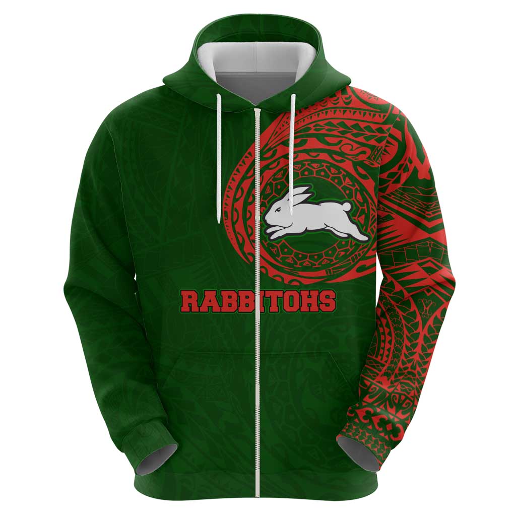 Personalized South Sydney Rabbitohs Hoodie Polynesian Tribal Chest and Sleeve Tattoo