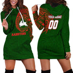 Personalized South Sydney Rabbitohs Hoodie Dress Polynesian Tribal Chest and Sleeve Tattoo
