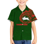 Personalized South Sydney Rabbitohs Kid Hawaiian Shirt Polynesian Tribal Chest and Sleeve Tattoo