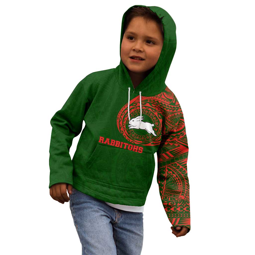 Personalized South Sydney Rabbitohs Kid Hoodie Polynesian Tribal Chest and Sleeve Tattoo