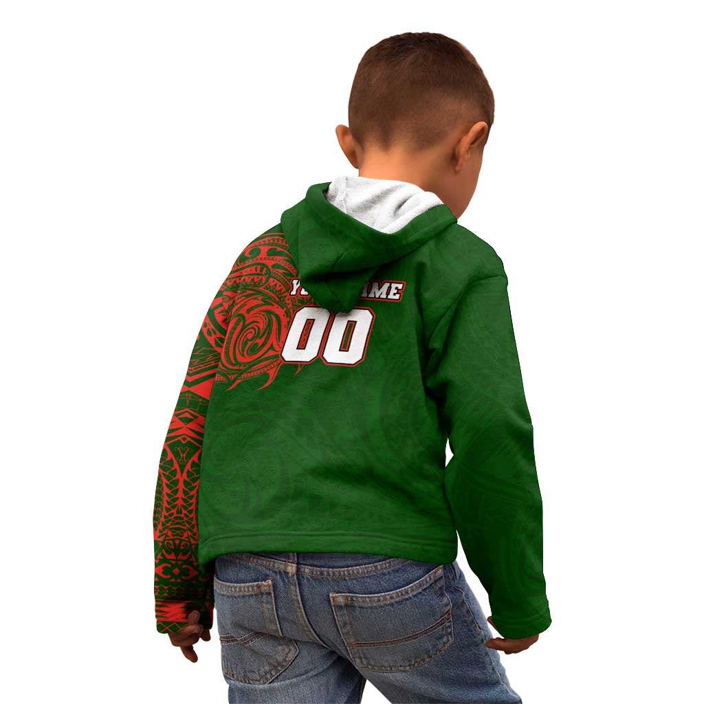 Personalized South Sydney Rabbitohs Kid Hoodie Polynesian Tribal Chest and Sleeve Tattoo