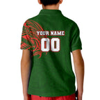 Personalized South Sydney Rabbitohs Kid Polo Shirt Polynesian Tribal Chest and Sleeve Tattoo