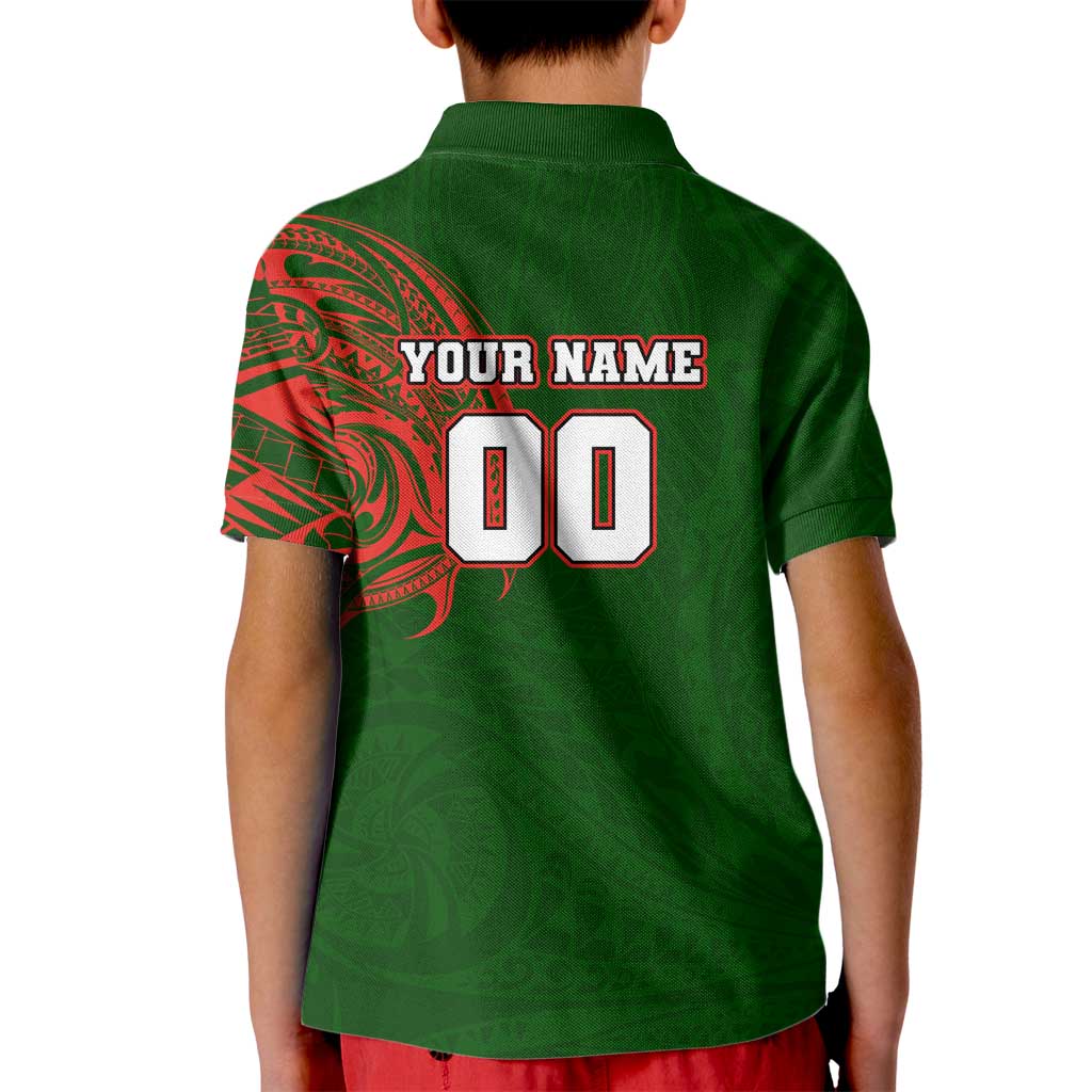Personalized South Sydney Rabbitohs Kid Polo Shirt Polynesian Tribal Chest and Sleeve Tattoo