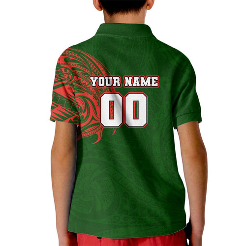 Personalized South Sydney Rabbitohs Kid Polo Shirt Polynesian Tribal Chest and Sleeve Tattoo