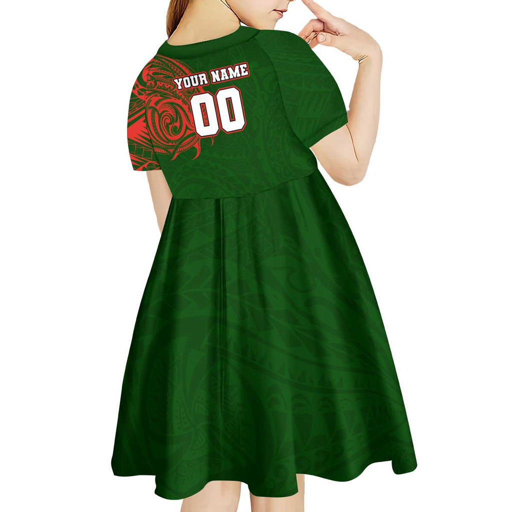 Personalized South Sydney Rabbitohs Kid Short Sleeve Dress Polynesian Tribal Chest and Sleeve Tattoo