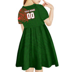 Personalized South Sydney Rabbitohs Kid Short Sleeve Dress Polynesian Tribal Chest and Sleeve Tattoo