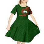 Personalized South Sydney Rabbitohs Kid Short Sleeve Dress Polynesian Tribal Chest and Sleeve Tattoo