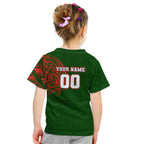 Personalized South Sydney Rabbitohs Kid T Shirt Polynesian Tribal Chest and Sleeve Tattoo
