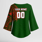 Personalized South Sydney Rabbitohs Kimono Sleeve Blouse Polynesian Tribal Chest and Sleeve Tattoo