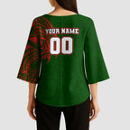 Personalized South Sydney Rabbitohs Kimono Sleeve Blouse Polynesian Tribal Chest and Sleeve Tattoo