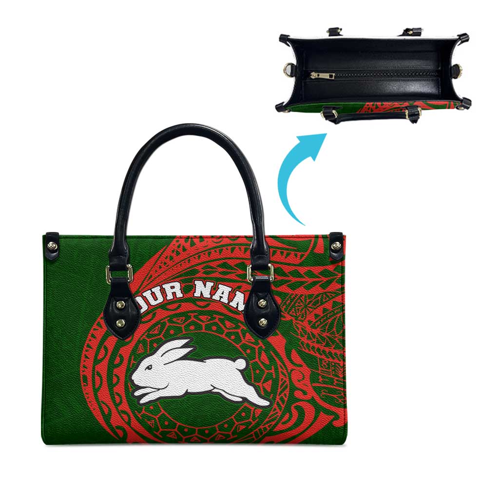 Personalized South Sydney Rabbitohs Leather Bag Polynesian Tribal Chest and Sleeve Tattoo