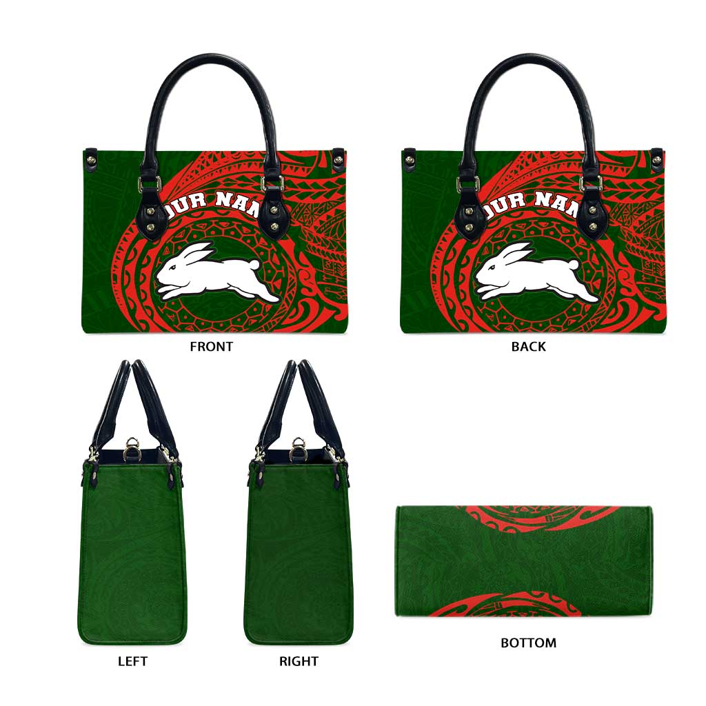 Personalized South Sydney Rabbitohs Leather Bag Polynesian Tribal Chest and Sleeve Tattoo