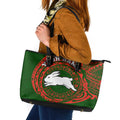Personalized South Sydney Rabbitohs Leather Tote Bag Polynesian Tribal Chest and Sleeve Tattoo