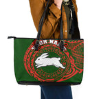Personalized South Sydney Rabbitohs Leather Tote Bag Polynesian Tribal Chest and Sleeve Tattoo