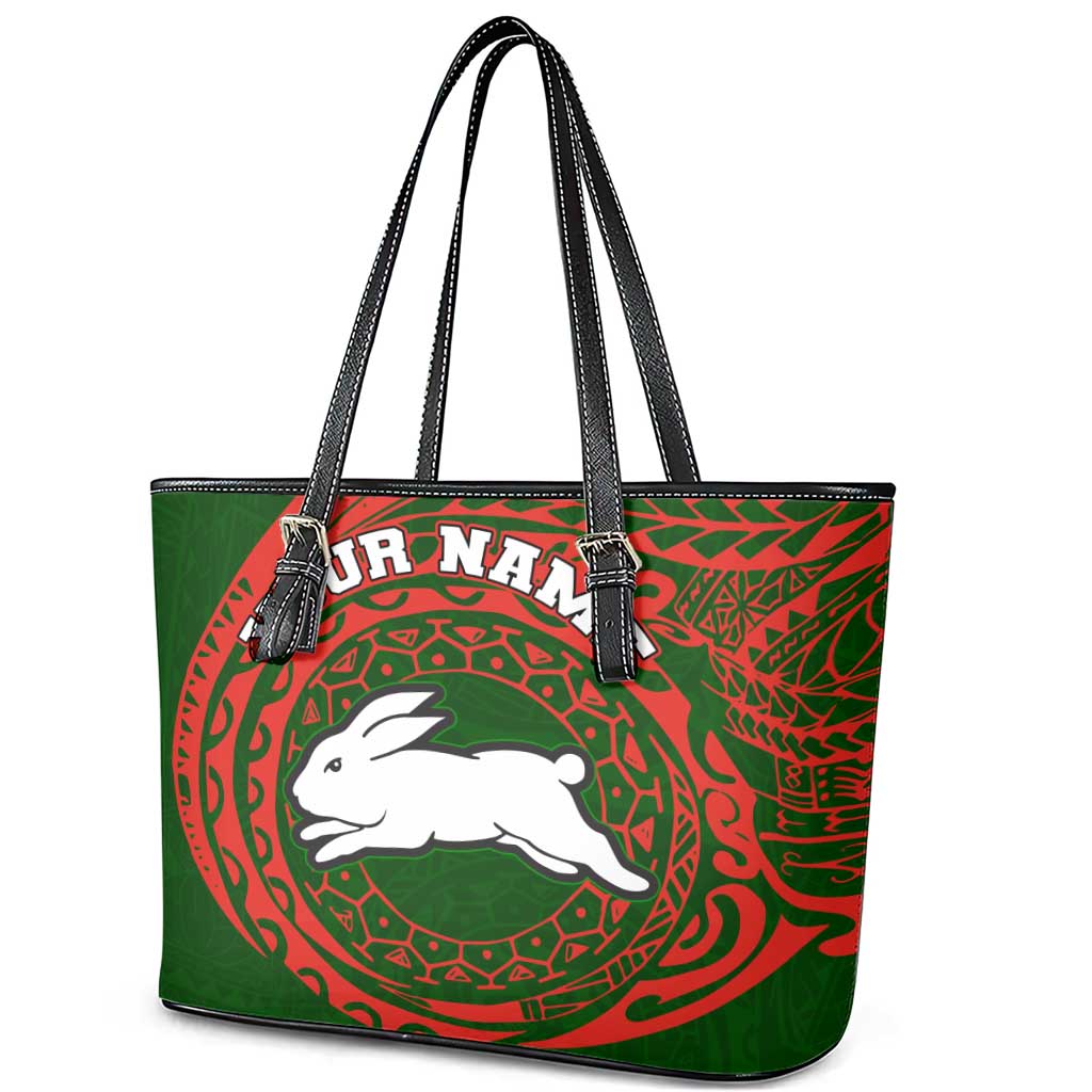 Personalized South Sydney Rabbitohs Leather Tote Bag Polynesian Tribal Chest and Sleeve Tattoo