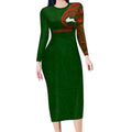 Personalized South Sydney Rabbitohs Long Sleeve Bodycon Dress Polynesian Tribal Chest and Sleeve Tattoo