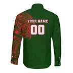 Personalized South Sydney Rabbitohs Long Sleeve Button Shirt Polynesian Tribal Chest and Sleeve Tattoo
