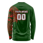 Personalized South Sydney Rabbitohs Long Sleeve Shirt Polynesian Tribal Chest and Sleeve Tattoo