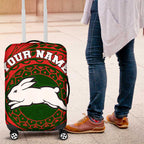 Personalized South Sydney Rabbitohs Luggage Cover Polynesian Tribal Chest and Sleeve Tattoo