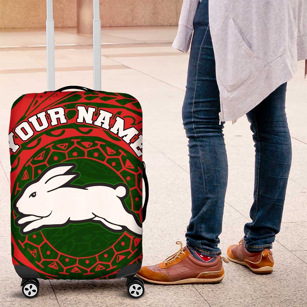 Personalized South Sydney Rabbitohs Luggage Cover Polynesian Tribal Chest and Sleeve Tattoo