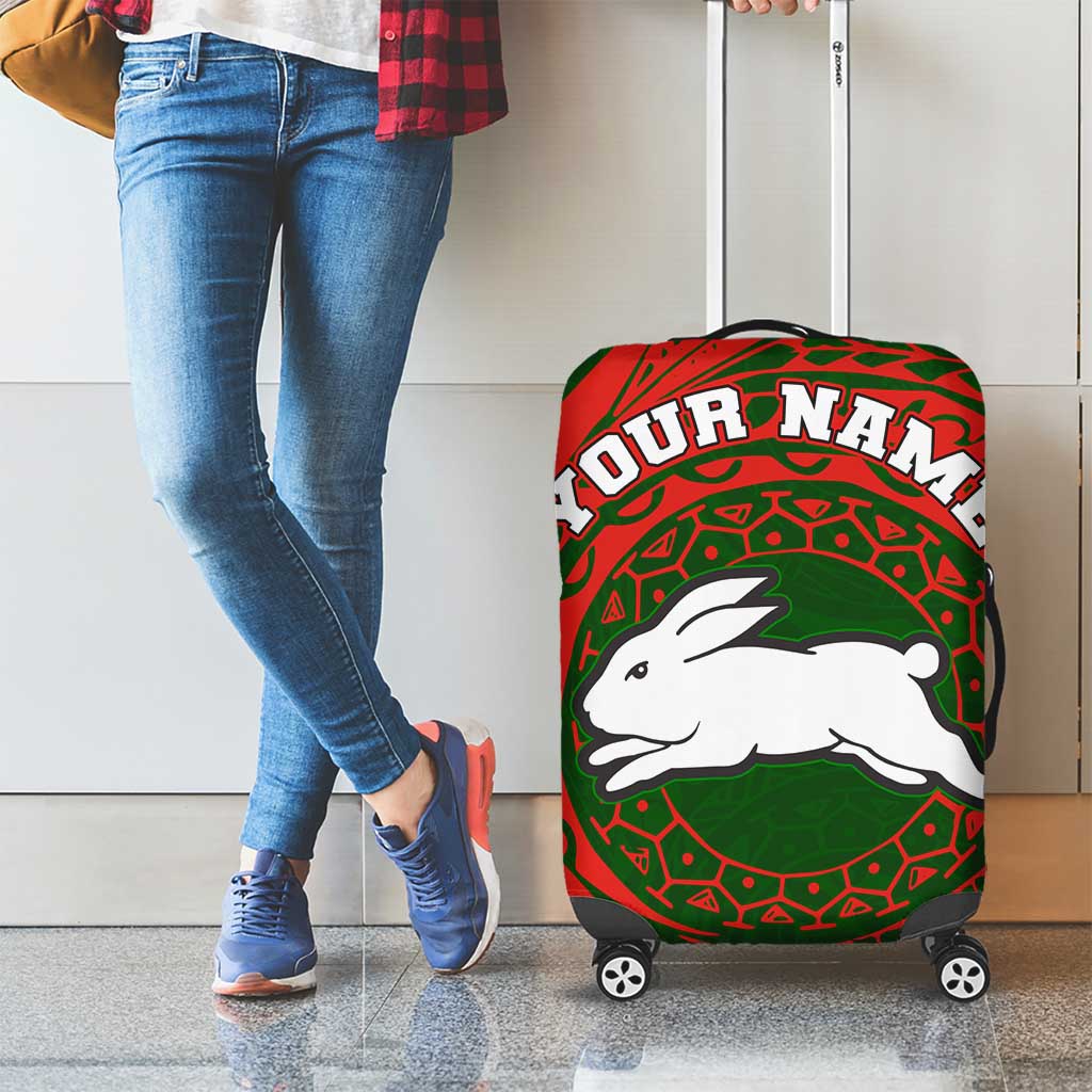 Personalized South Sydney Rabbitohs Luggage Cover Polynesian Tribal Chest and Sleeve Tattoo