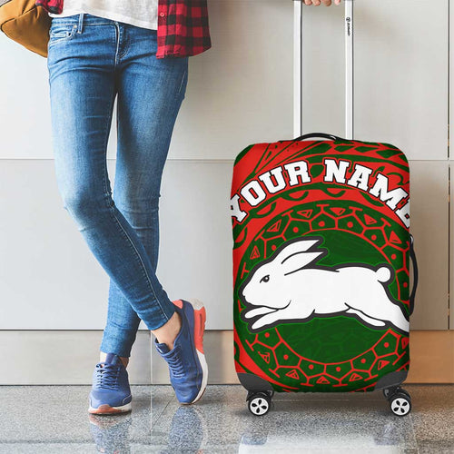 Personalized South Sydney Rabbitohs Luggage Cover Polynesian Tribal Chest and Sleeve Tattoo