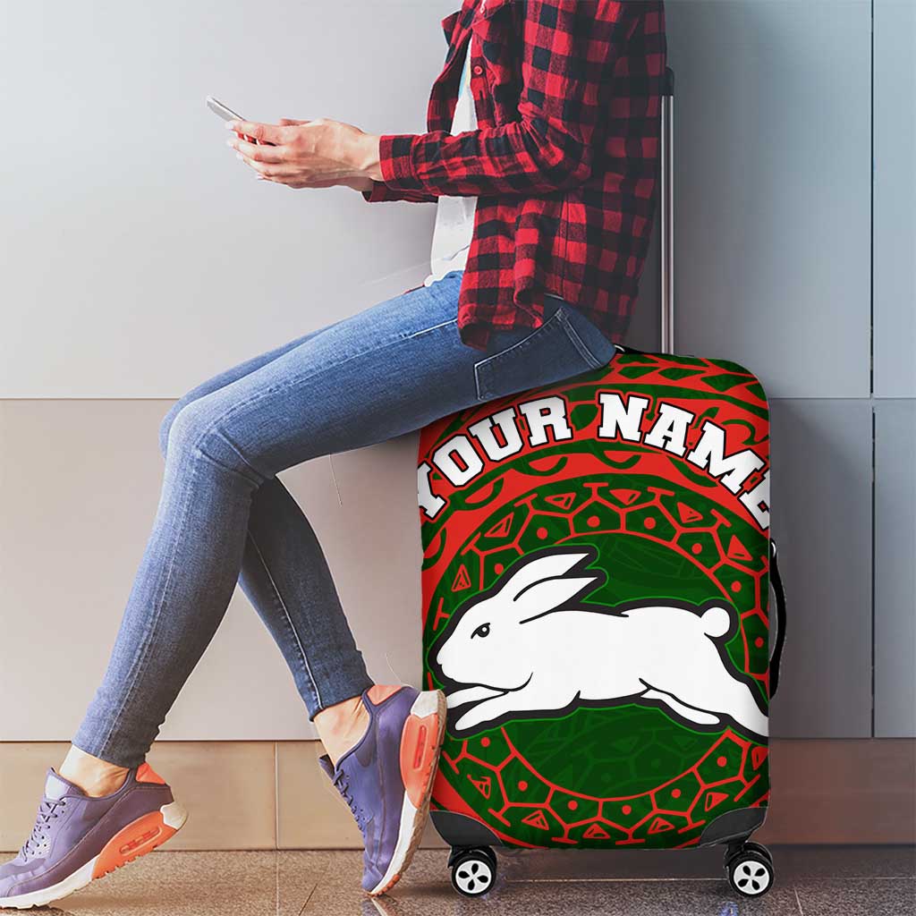 Personalized South Sydney Rabbitohs Luggage Cover Polynesian Tribal Chest and Sleeve Tattoo