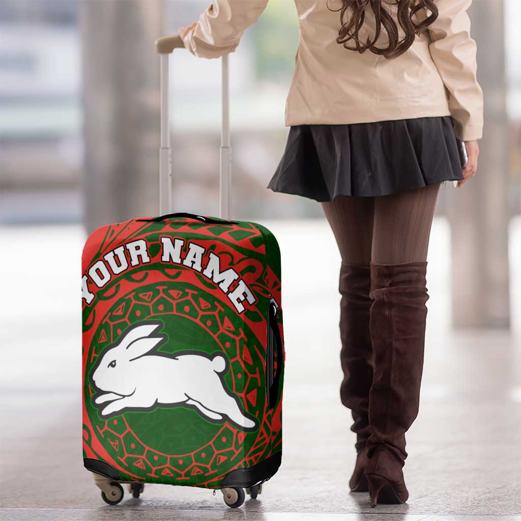 Personalized South Sydney Rabbitohs Luggage Cover Polynesian Tribal Chest and Sleeve Tattoo