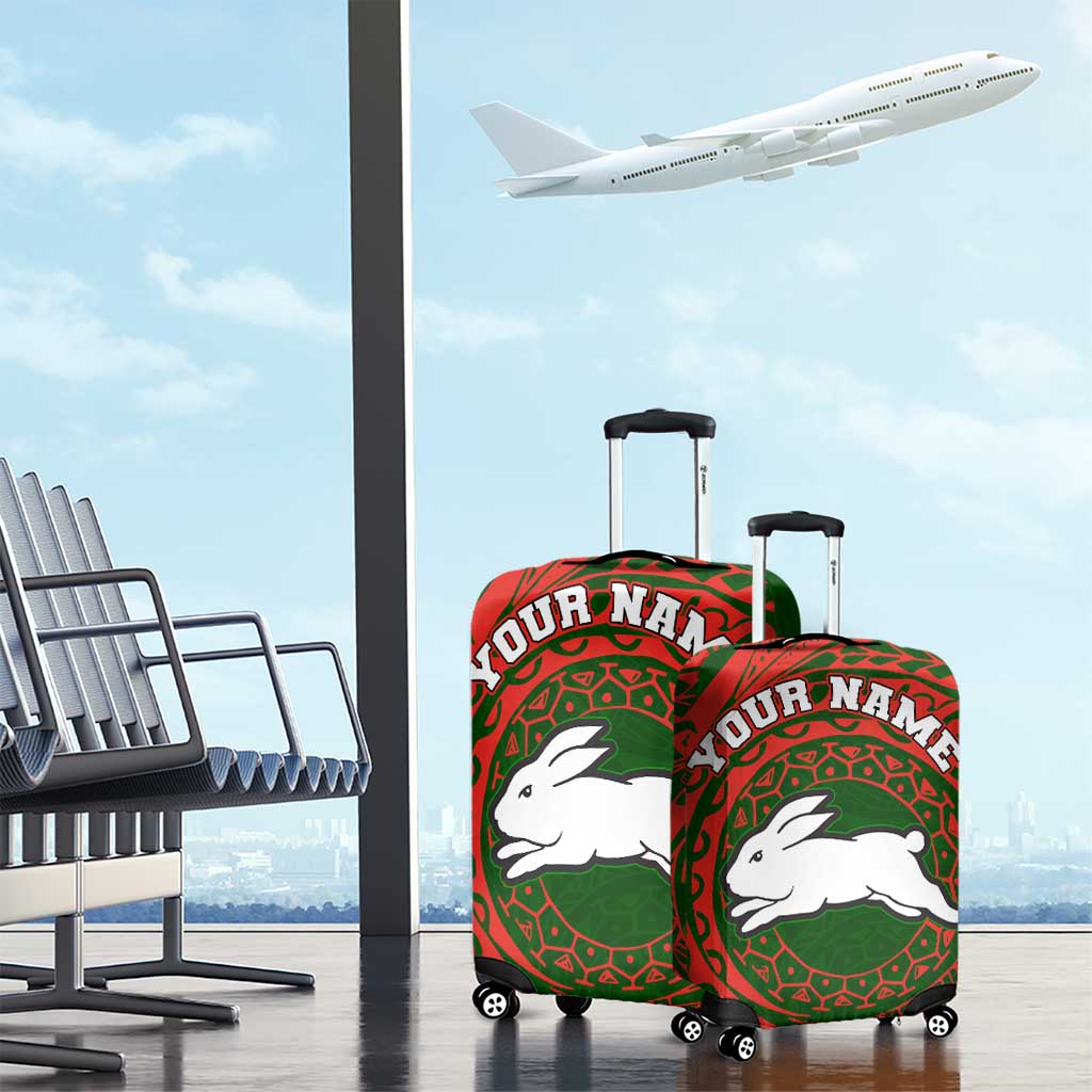 Personalized South Sydney Rabbitohs Luggage Cover Polynesian Tribal Chest and Sleeve Tattoo