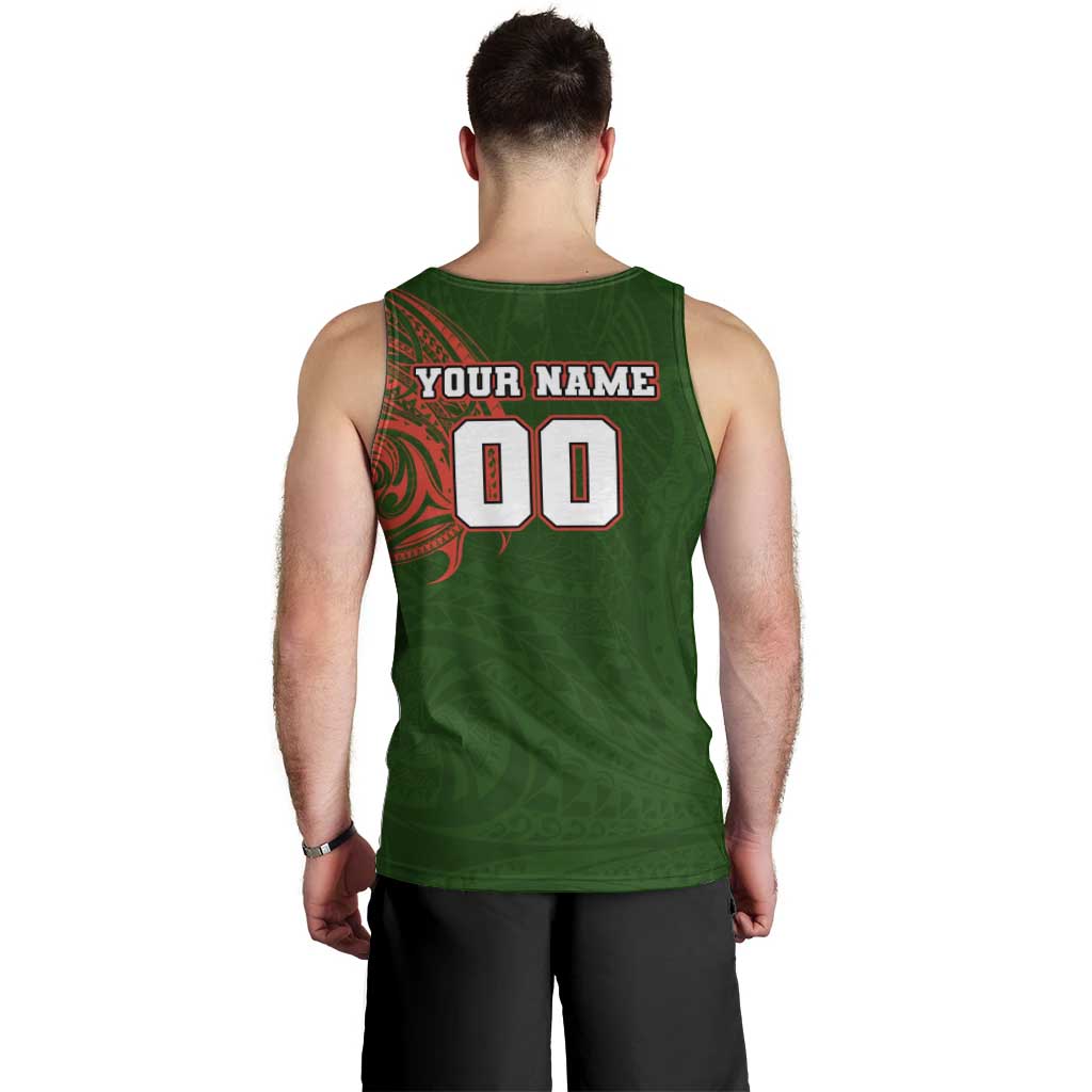 Personalized South Sydney Rabbitohs Men Tank Top Polynesian Tribal Chest and Sleeve Tattoo
