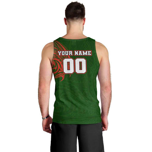 Personalized South Sydney Rabbitohs Men Tank Top Polynesian Tribal Chest and Sleeve Tattoo