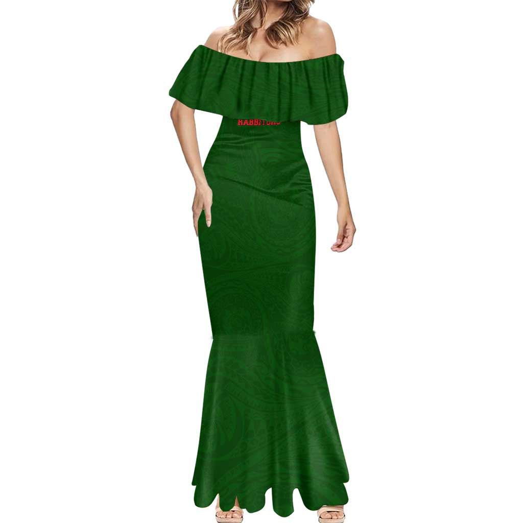 Personalized South Sydney Rabbitohs Mermaid Dress Polynesian Tribal Chest and Sleeve Tattoo