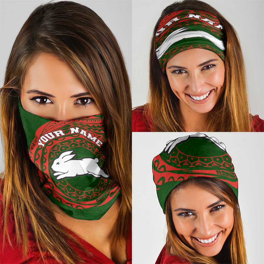 Personalized South Sydney Rabbitohs Neck Gaiter Polynesian Tribal Chest and Sleeve Tattoo