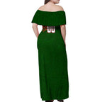 Personalized South Sydney Rabbitohs Off Shoulder Maxi Dress Polynesian Tribal Chest and Sleeve Tattoo