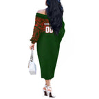 Personalized South Sydney Rabbitohs Off The Shoulder Long Sleeve Dress Polynesian Tribal Chest and Sleeve Tattoo