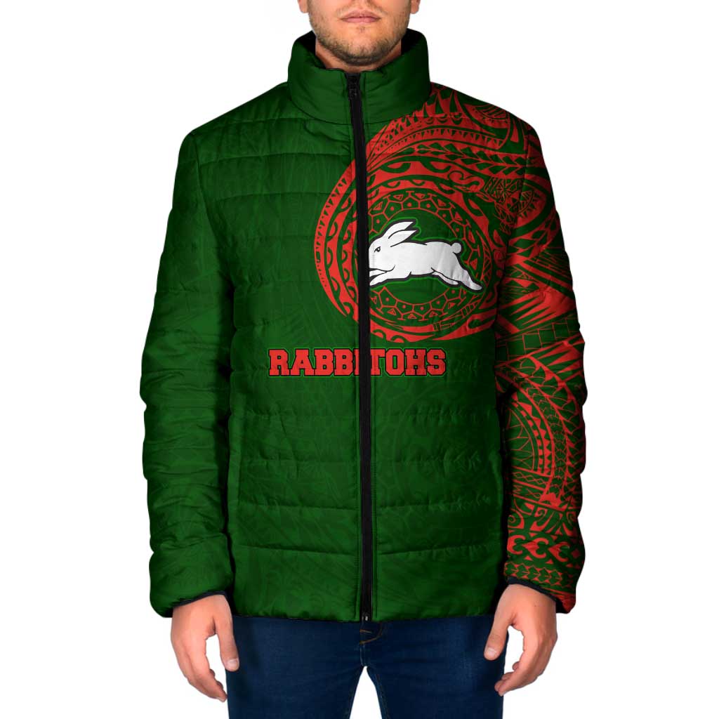 Personalized South Sydney Rabbitohs Padded Jacket Polynesian Tribal Chest and Sleeve Tattoo