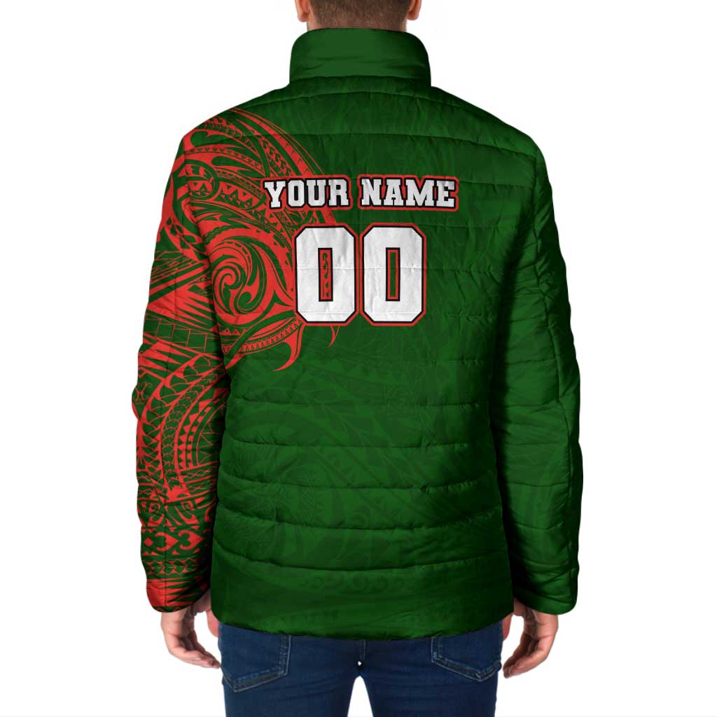 Personalized South Sydney Rabbitohs Padded Jacket Polynesian Tribal Chest and Sleeve Tattoo