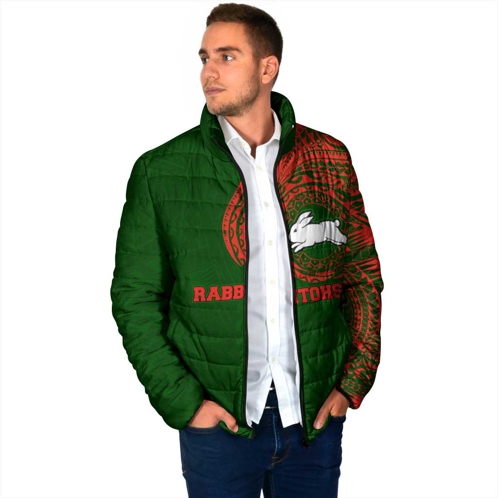 Personalized South Sydney Rabbitohs Padded Jacket Polynesian Tribal Chest and Sleeve Tattoo