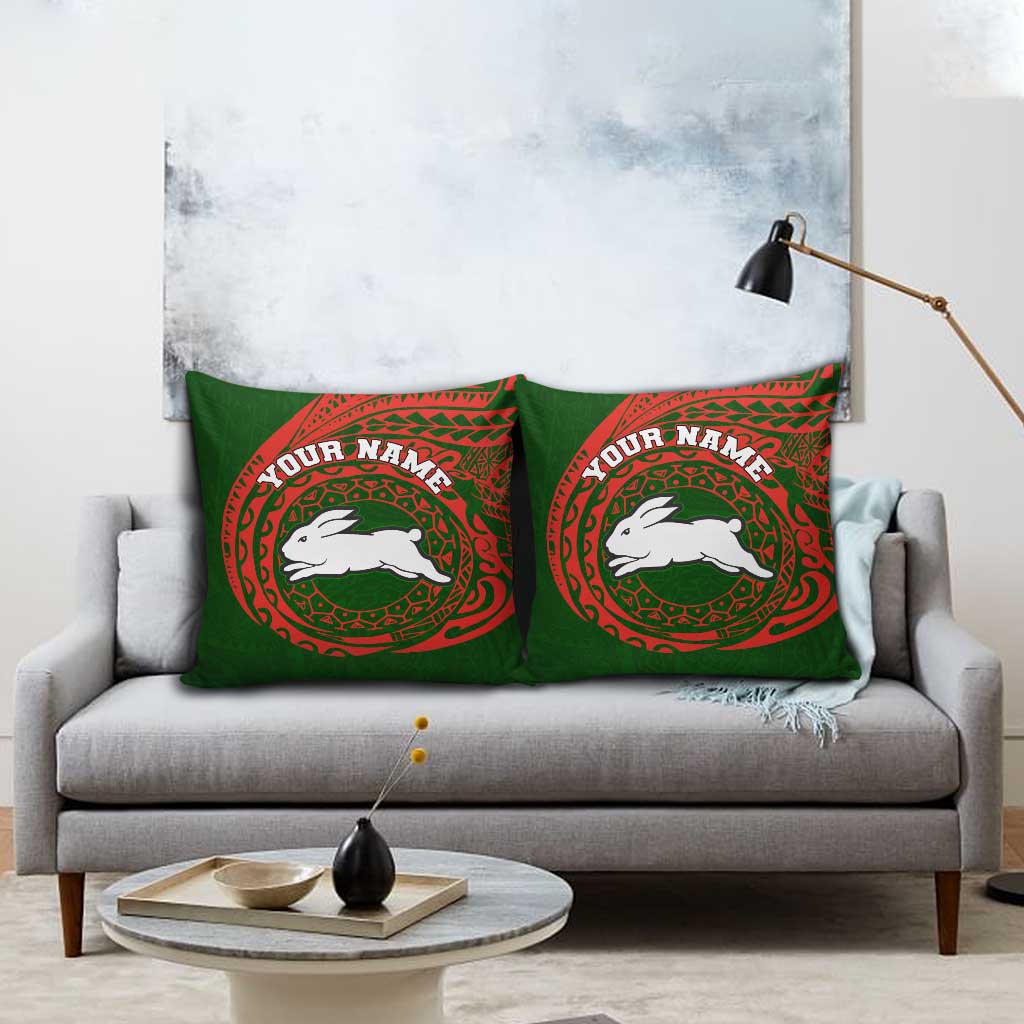 Personalized South Sydney Rabbitohs Pillow Cover Polynesian Tribal Chest and Sleeve Tattoo