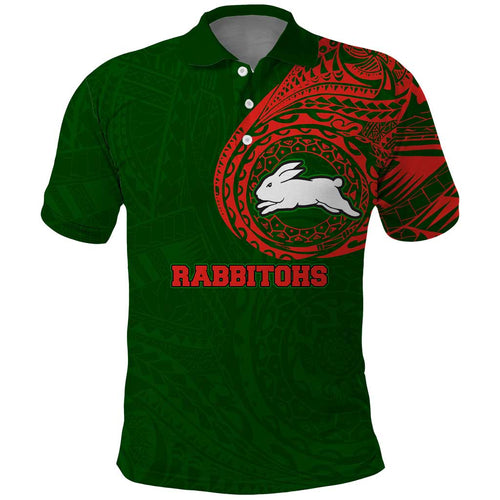 Personalized South Sydney Rabbitohs Polo Shirt Polynesian Tribal Chest and Sleeve Tattoo
