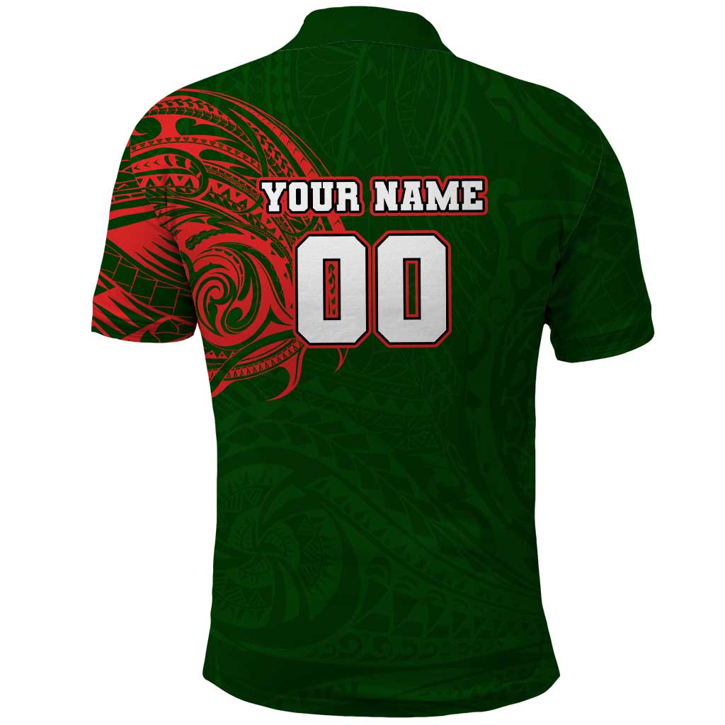 Personalized South Sydney Rabbitohs Polo Shirt Polynesian Tribal Chest and Sleeve Tattoo