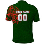 Personalized South Sydney Rabbitohs Polo Shirt Polynesian Tribal Chest and Sleeve Tattoo