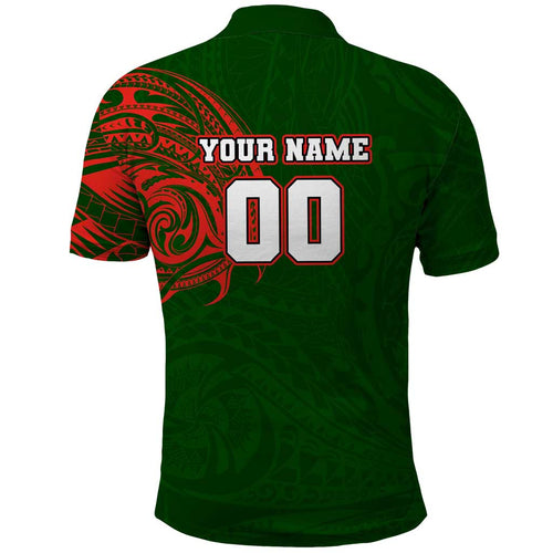 Personalized South Sydney Rabbitohs Polo Shirt Polynesian Tribal Chest and Sleeve Tattoo
