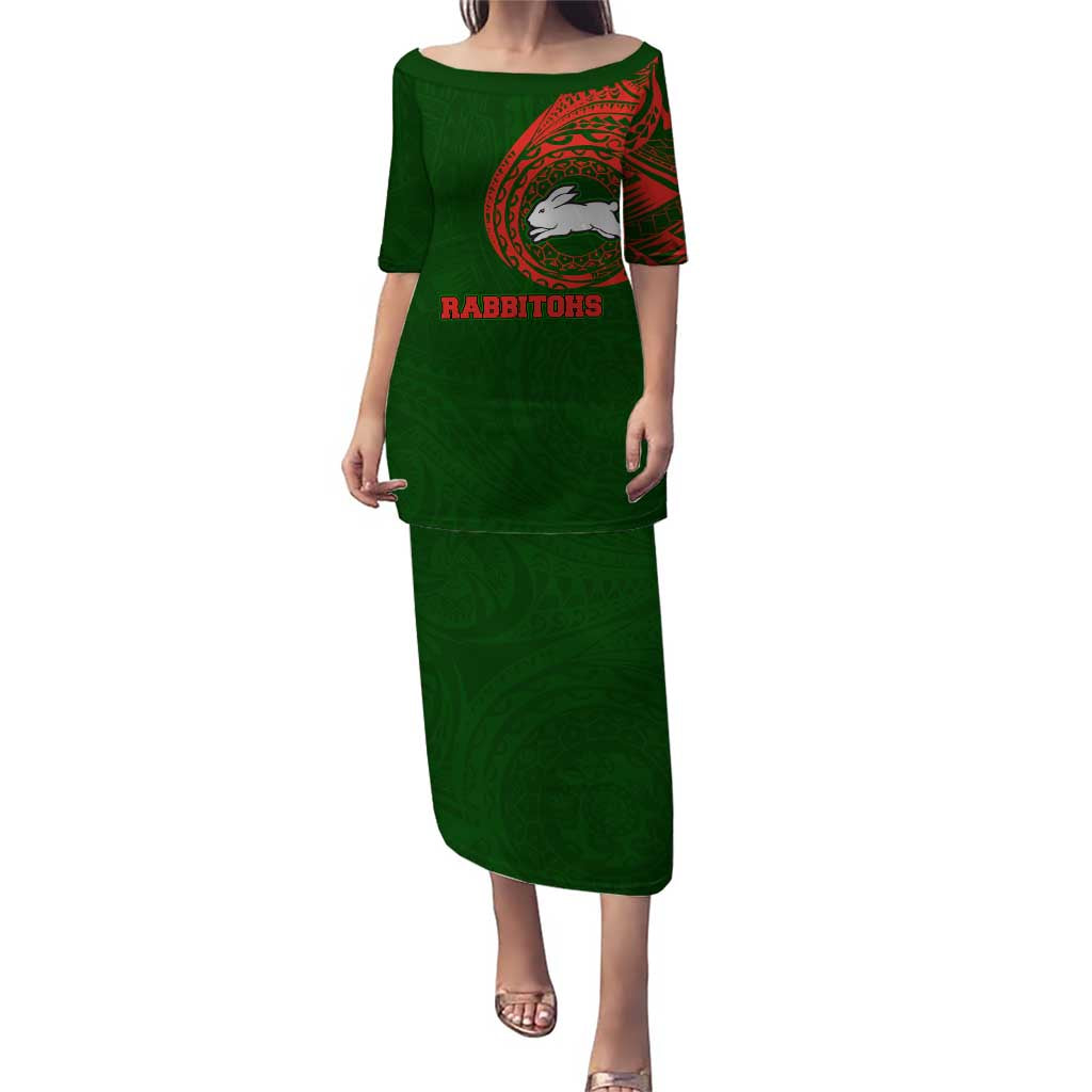 Personalized South Sydney Rabbitohs Puletasi Polynesian Tribal Chest and Sleeve Tattoo