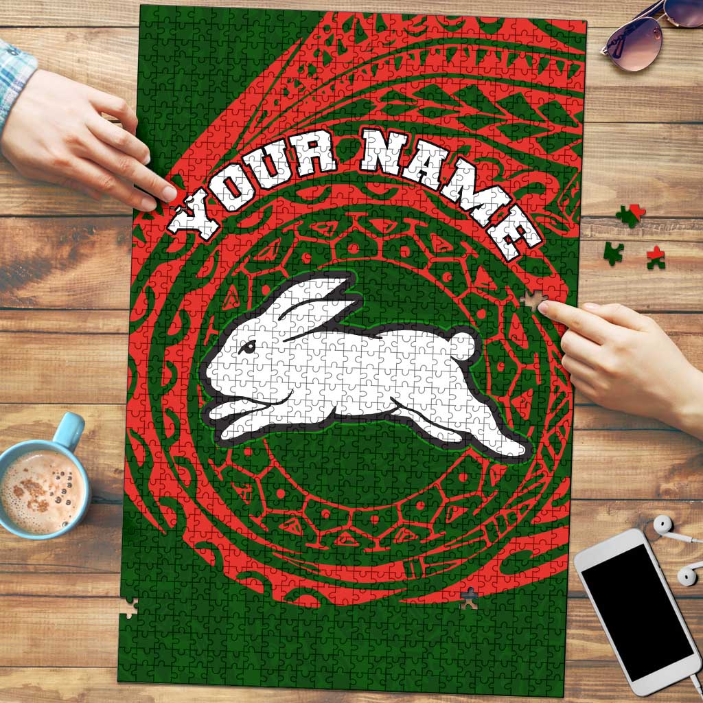 Personalized South Sydney Rabbitohs Puzzle Polynesian Tribal Chest and Sleeve Tattoo